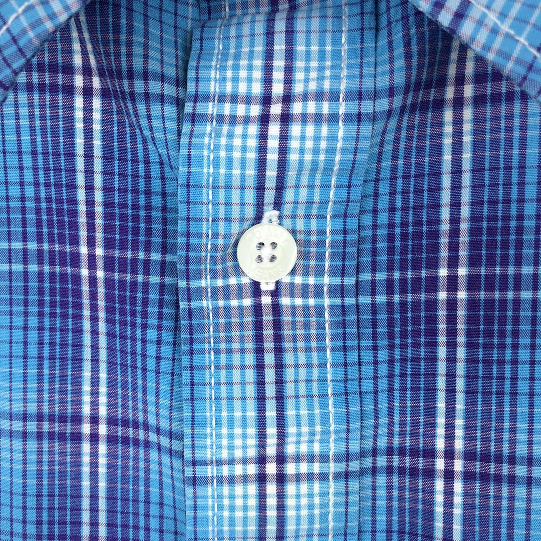 90'S Tommy Hilfiger 80's 2-ply fabric short-sleeved cotton check shirt, men's size L equivalent. cotton blue type Vintage Second Hand