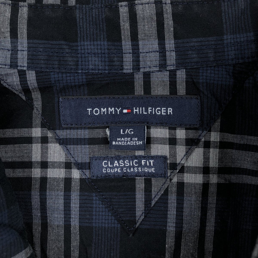 Tommy Hilfiger Classic Fit Short-Sleeve Button-Down Check Shirt, Men's Size L (approx.) cotton navy blue type Vintage Second Hand