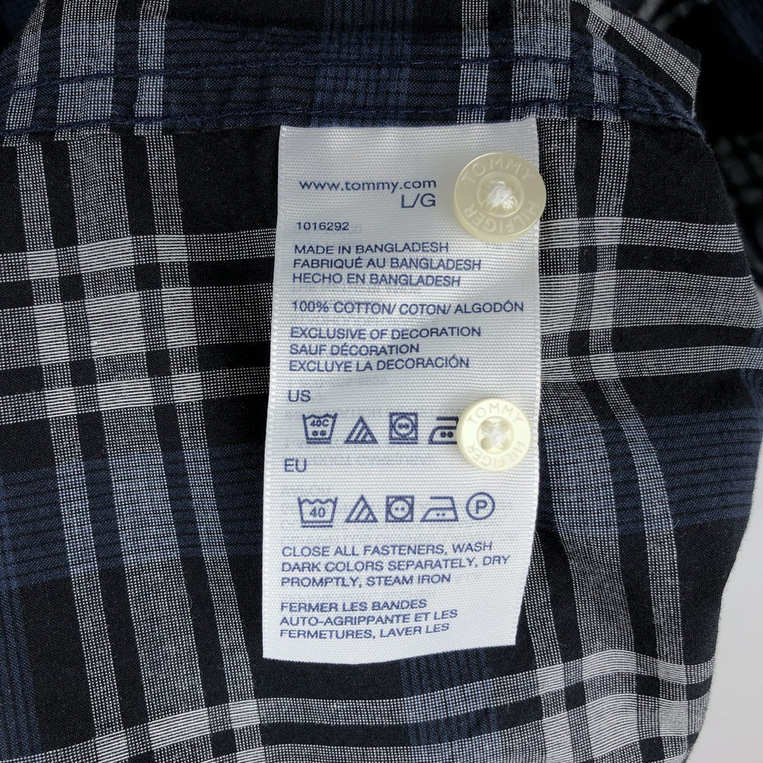 Tommy Hilfiger Classic Fit Short-Sleeve Button-Down Check Shirt, Men's Size L (approx.) cotton navy blue type Vintage Second Hand