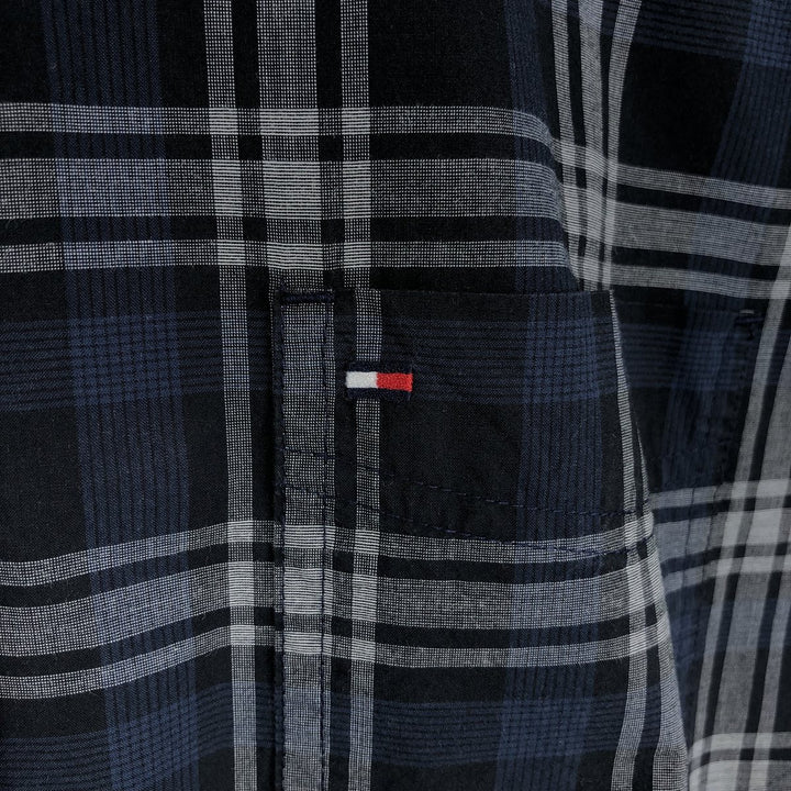 Tommy Hilfiger Classic Fit Short-Sleeve Button-Down Check Shirt, Men's Size L (approx.) cotton navy blue type Vintage Second Hand