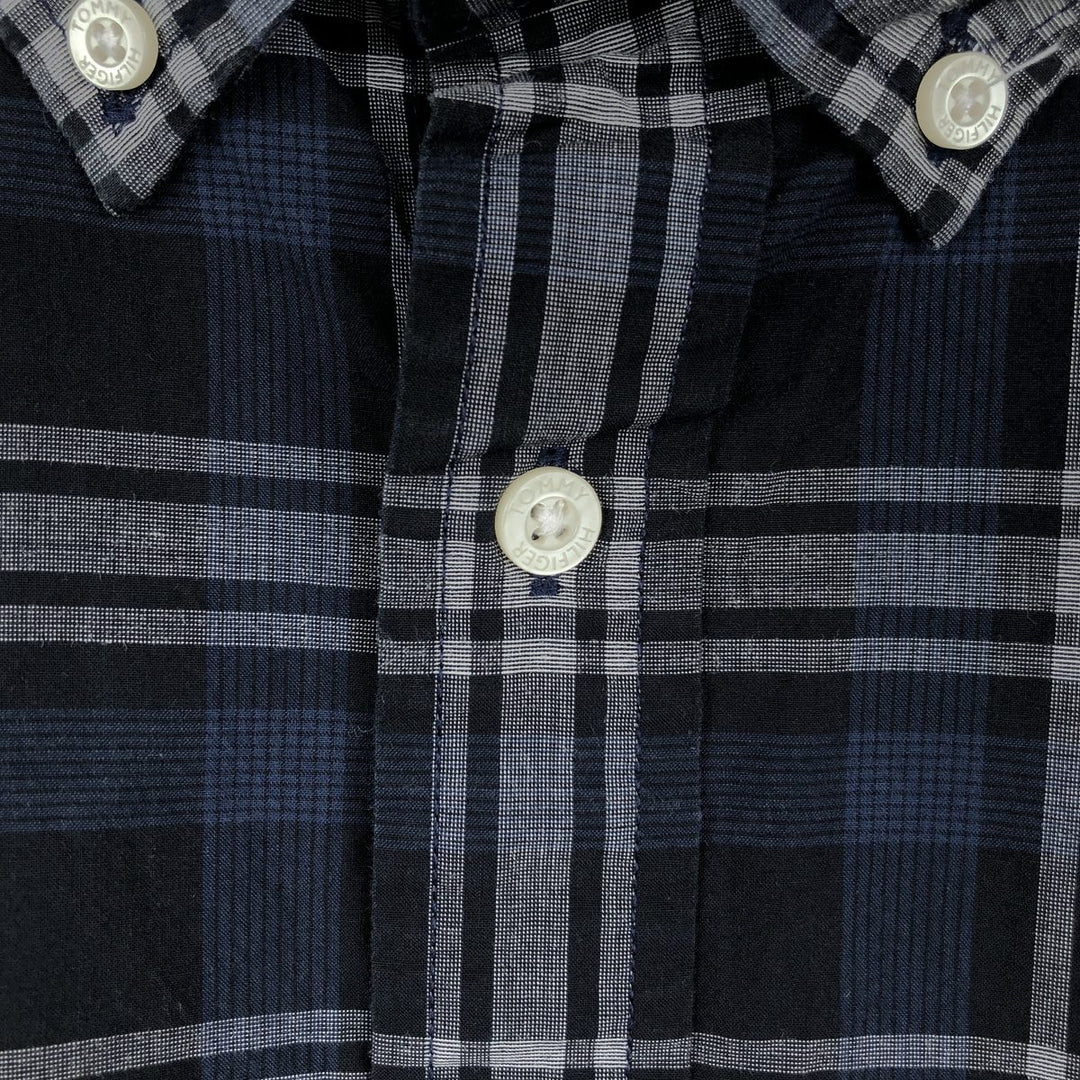 Tommy Hilfiger Classic Fit Short-Sleeve Button-Down Check Shirt, Men's Size L (approx.) cotton navy blue type Vintage Second Hand