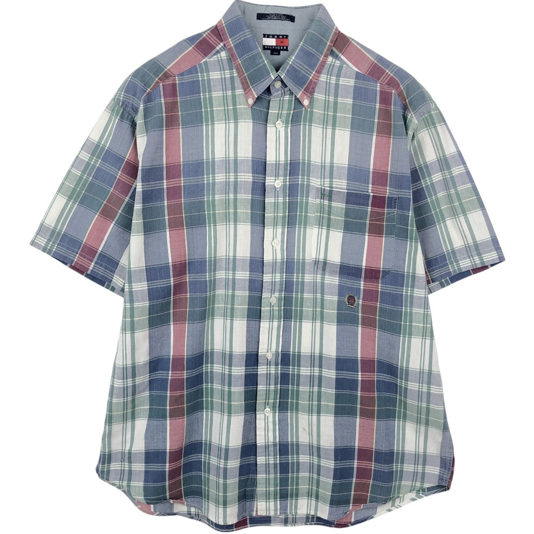 2000'S Tommy Hilfiger Short-Sleeve Button-Down Check Shirt, Men's Size L (approx.) cotton blue type Vintage Second Hand