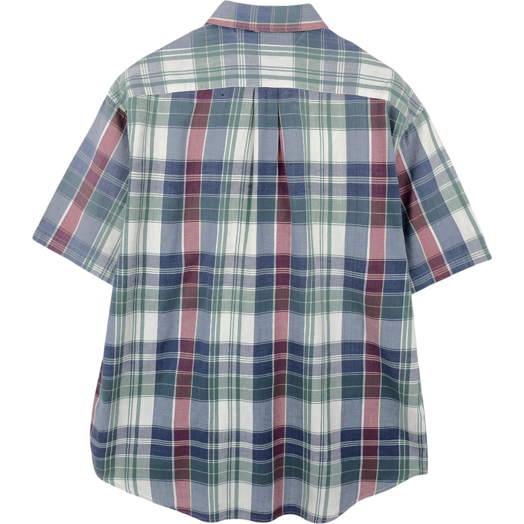2000'S Tommy Hilfiger Short-Sleeve Button-Down Check Shirt, Men's Size L (approx.) cotton blue type Vintage Second Hand