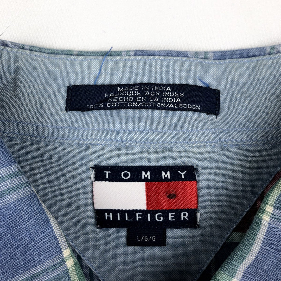 2000'S Tommy Hilfiger Short-Sleeve Button-Down Check Shirt, Men's Size L (approx.) cotton blue type Vintage Second Hand