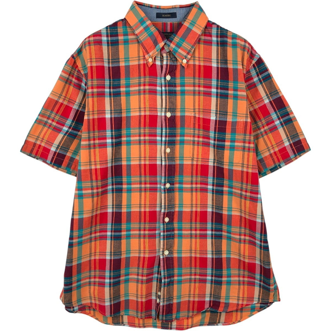 Pendleton Seaside Madras Check Short-Sleeve Button-Down Check Shirt, Men's Size L (approx.) unclear red type Vintage Second Hand