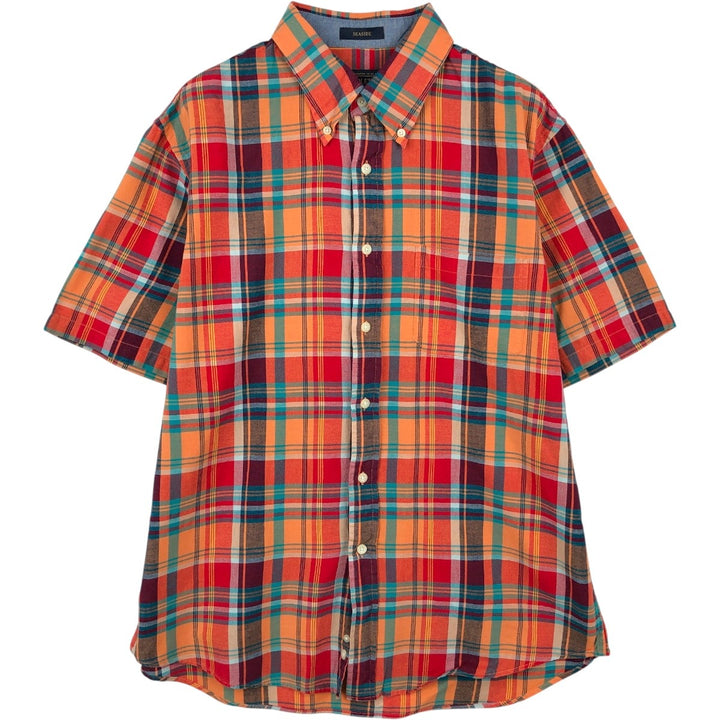 Pendleton Seaside Madras Check Short-Sleeve Button-Down Check Shirt, Men's Size L (approx.) unclear red type Vintage Second Hand