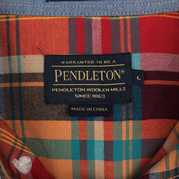 Pendleton Seaside Madras Check Short-Sleeve Button-Down Check Shirt, Men's Size L (approx.) unclear red type Vintage Second Hand