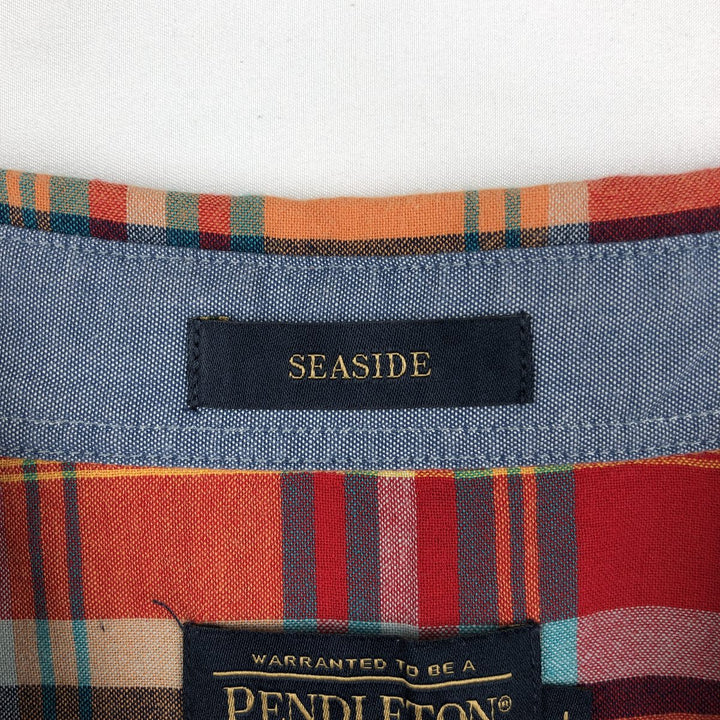 Pendleton Seaside Madras Check Short-Sleeve Button-Down Check Shirt, Men's Size L (approx.) unclear red type Vintage Second Hand