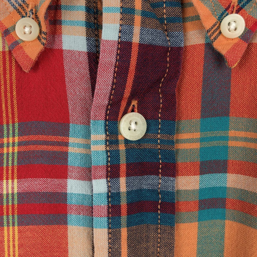 Pendleton Seaside Madras Check Short-Sleeve Button-Down Check Shirt, Men's Size L (approx.) unclear red type Vintage Second Hand