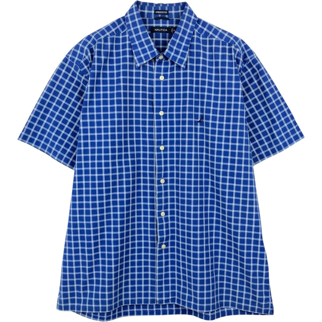 2000'S Nautica Athletic Fit Short-Sleeve Cotton Check Shirt, Men's Size XL (approx.) cotton blue type Vintage Second Hand