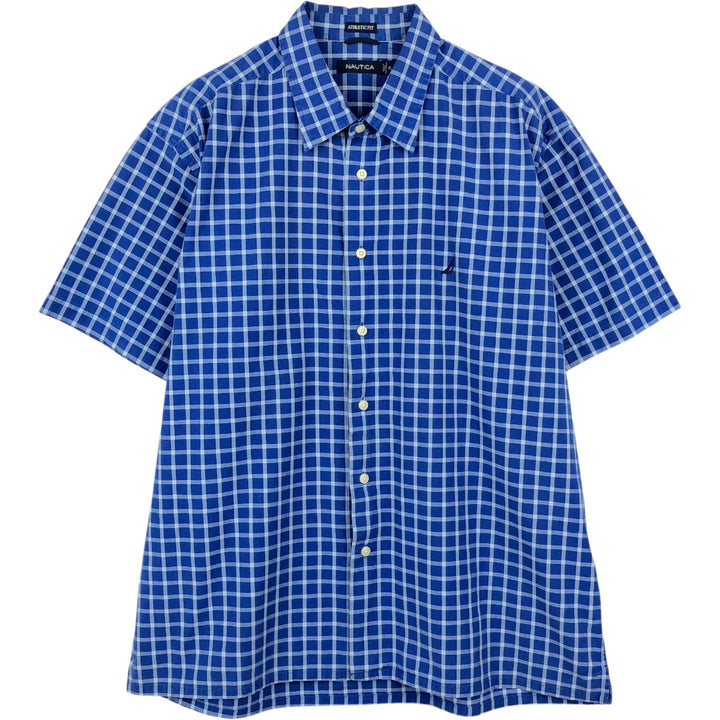 2000'S Nautica Athletic Fit Short-Sleeve Cotton Check Shirt, Men's Size XL (approx.) cotton blue type Vintage Second Hand