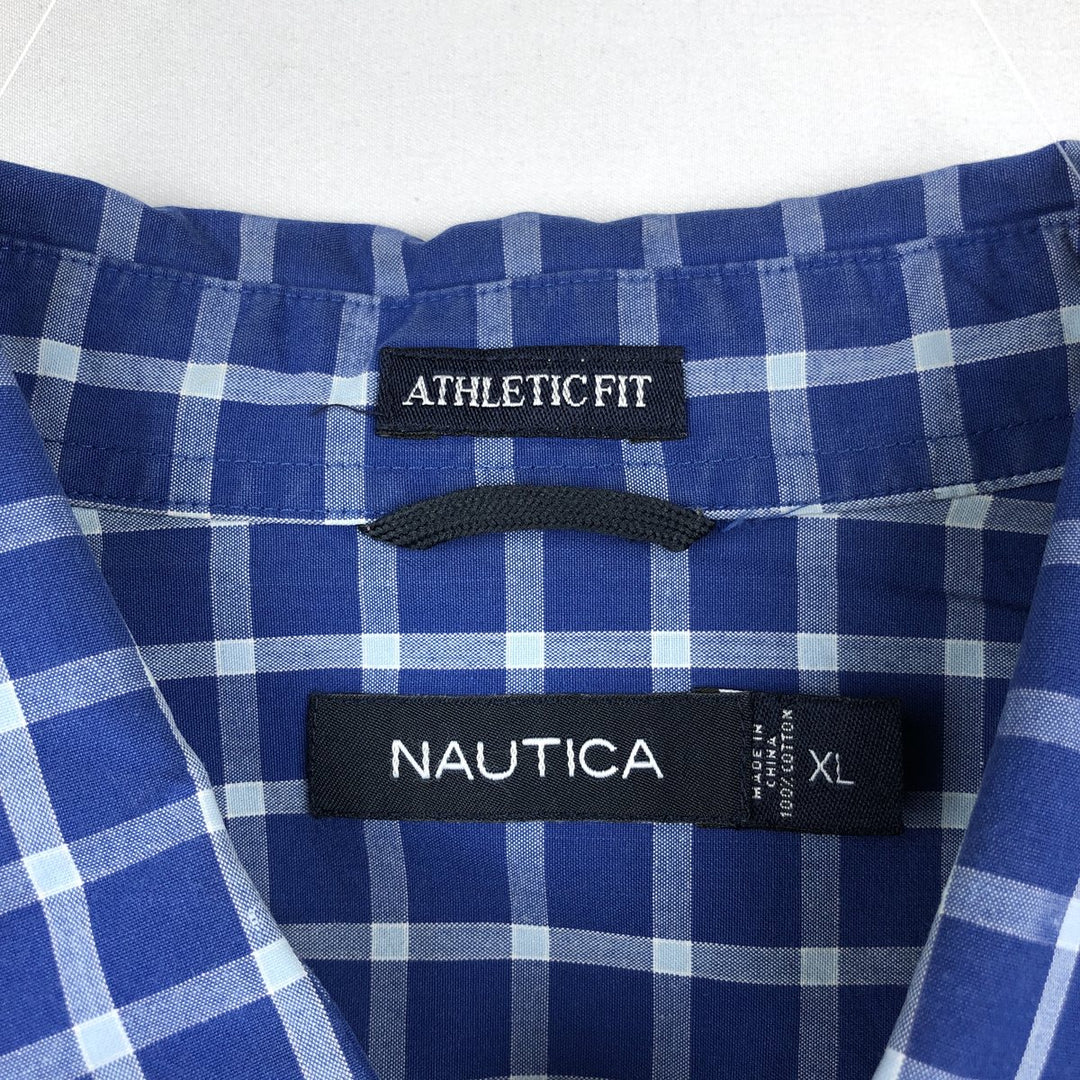 2000'S Nautica Athletic Fit Short-Sleeve Cotton Check Shirt, Men's Size XL (approx.) cotton blue type Vintage Second Hand