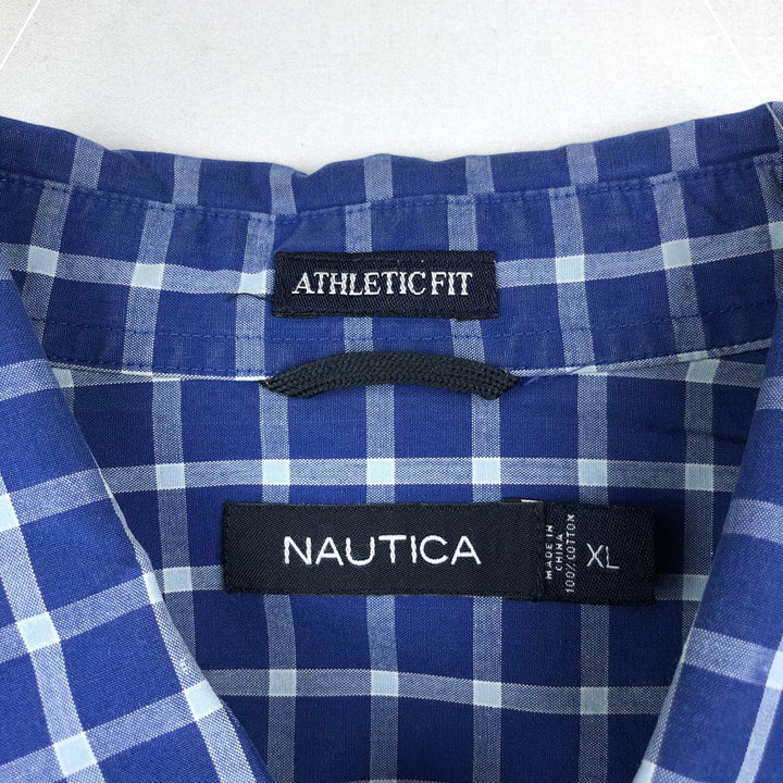 2000'S Nautica Athletic Fit Short-Sleeve Cotton Check Shirt, Men's Size XL (approx.) cotton blue type Vintage Second Hand
