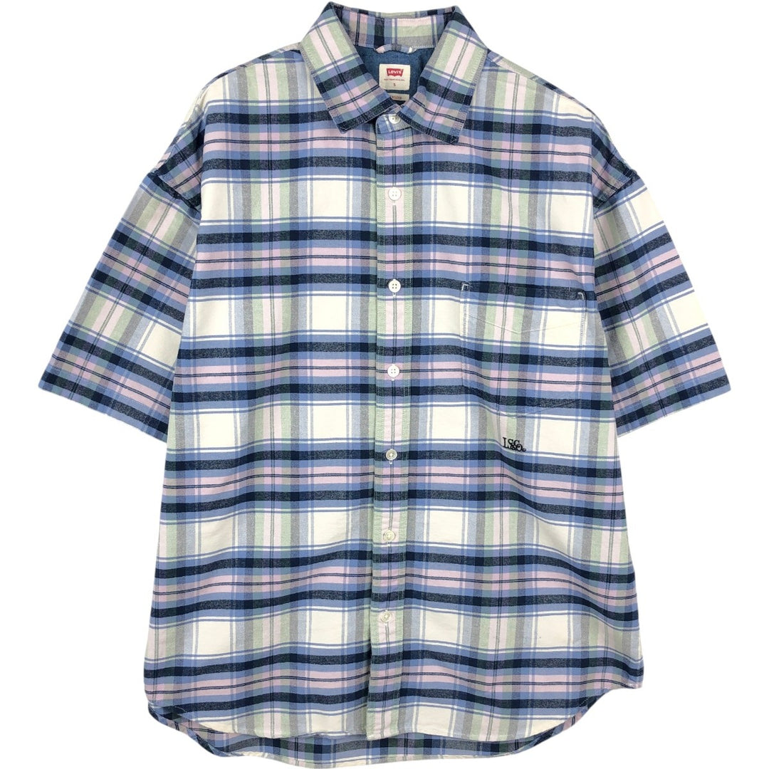 Levi's Oversized Short-Sleeve Cotton Check Shirt (Men's Size S equivalent) cotton blue type Vintage Second Hand
