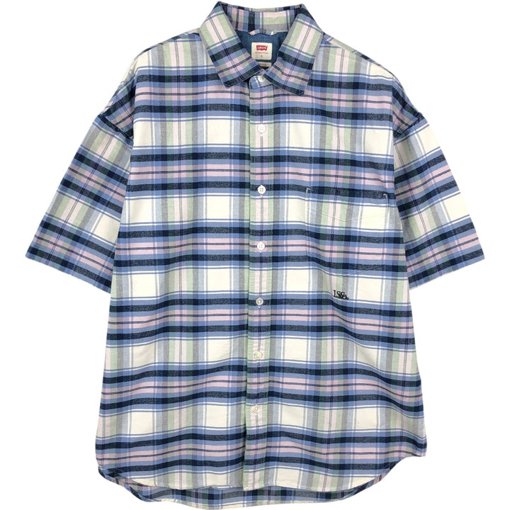 Levi's Oversized Short-Sleeve Cotton Check Shirt (Men's Size S equivalent) cotton blue type Vintage Second Hand