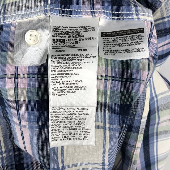 Levi's Oversized Short-Sleeve Cotton Check Shirt (Men's Size S equivalent) cotton blue type Vintage Second Hand