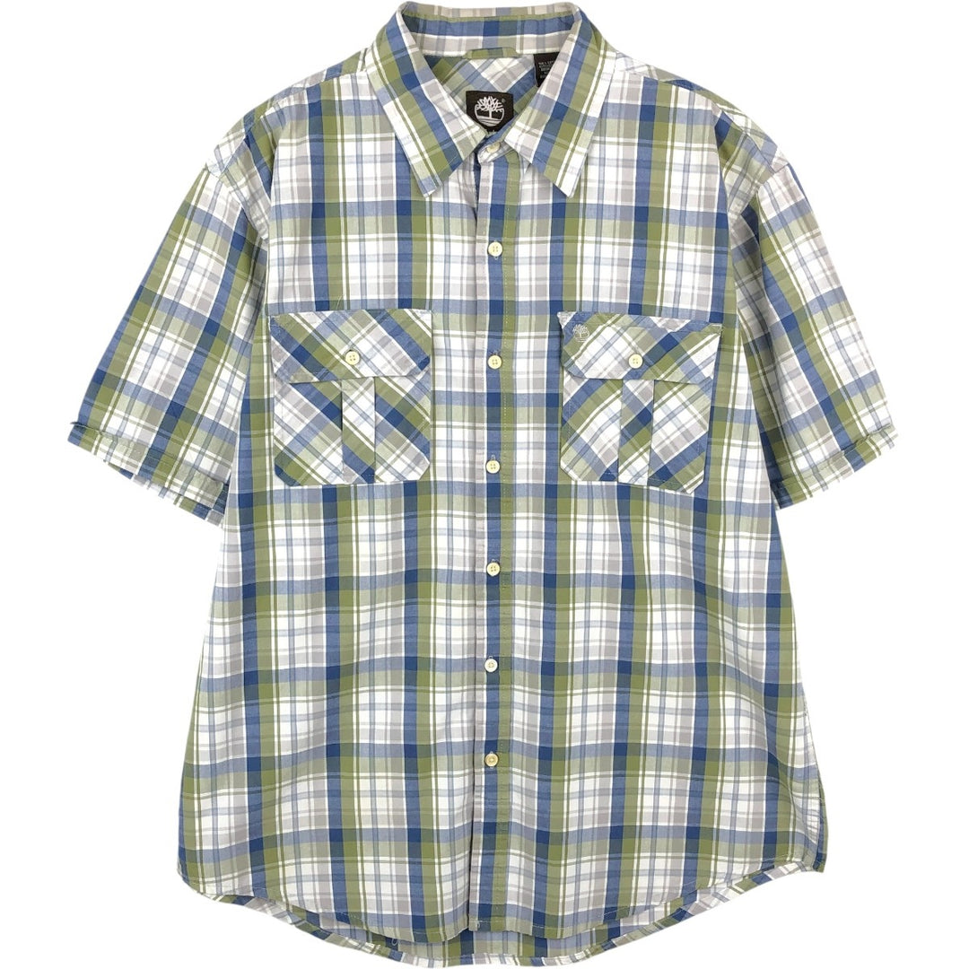 Timberland Short-Sleeve Cotton Check Shirt, Men's Size L (approx.) cotton blue type Vintage Second Hand