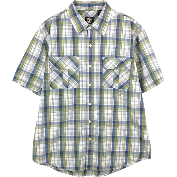 Timberland Short-Sleeve Cotton Check Shirt, Men's Size L (approx.) cotton blue type Vintage Second Hand