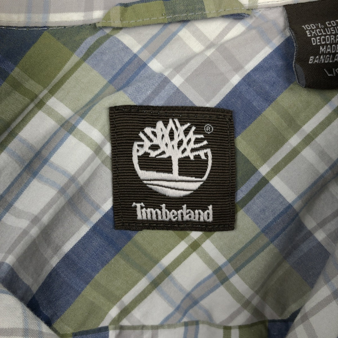 Timberland Short-Sleeve Cotton Check Shirt, Men's Size L (approx.) cotton blue type Vintage Second Hand
