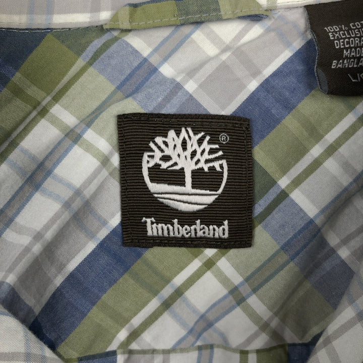 Timberland Short-Sleeve Cotton Check Shirt, Men's Size L (approx.) cotton blue type Vintage Second Hand