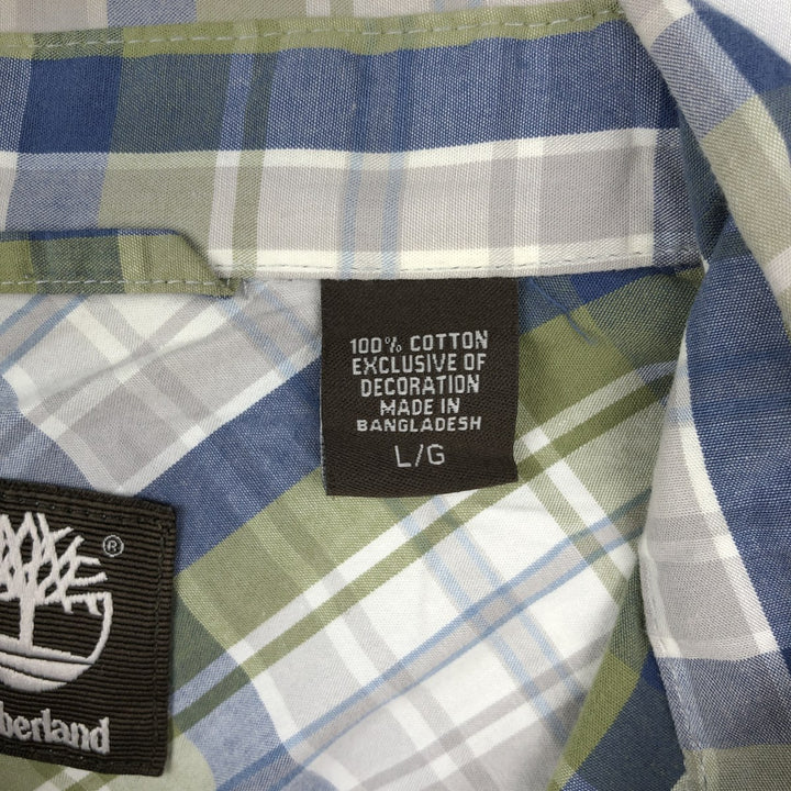 Timberland Short-Sleeve Cotton Check Shirt, Men's Size L (approx.) cotton blue type Vintage Second Hand