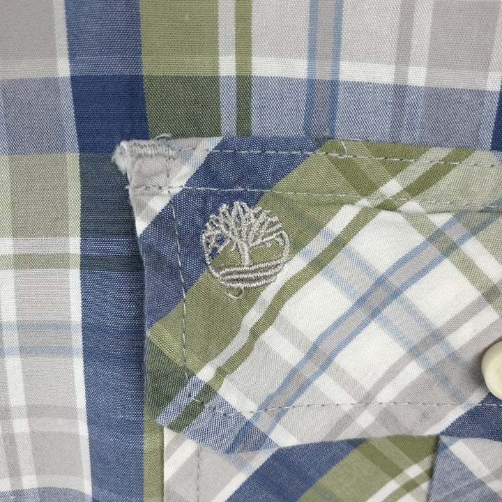 Timberland Short-Sleeve Cotton Check Shirt, Men's Size L (approx.) cotton blue type Vintage Second Hand