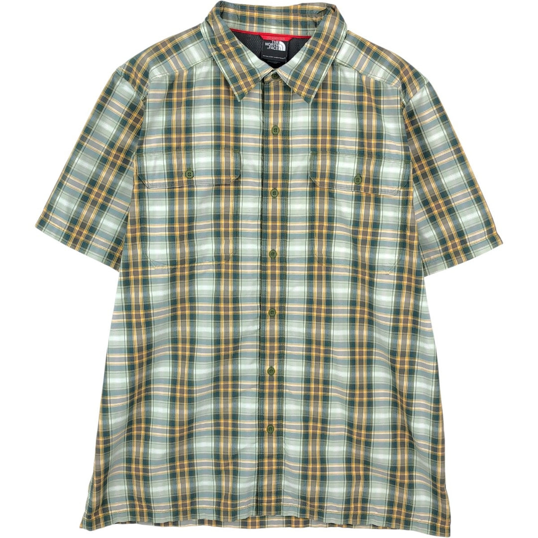 THE NORTH FACE Short Sleeve Check Shirt, Men's Size L Nylon Khaki type sage green Vintage Second Hand
