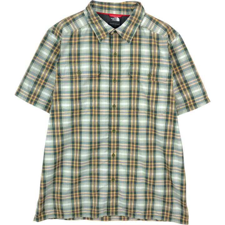 THE NORTH FACE Short Sleeve Check Shirt, Men's Size L Nylon Khaki type sage green Vintage Second Hand