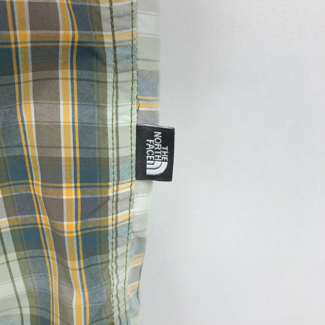 THE NORTH FACE Short Sleeve Check Shirt, Men's Size L Nylon Khaki type sage green Vintage Second Hand