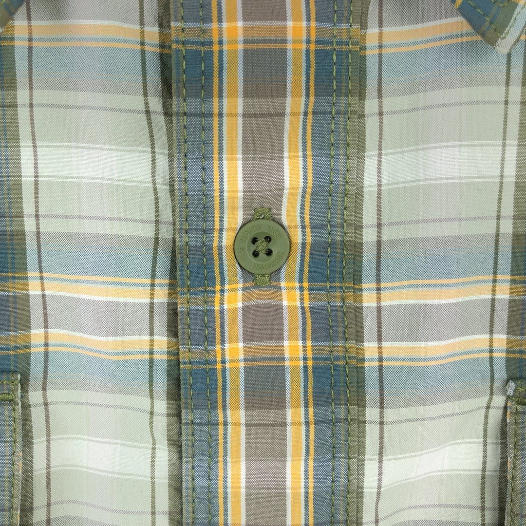 THE NORTH FACE Short Sleeve Check Shirt, Men's Size L Nylon Khaki type sage green Vintage Second Hand