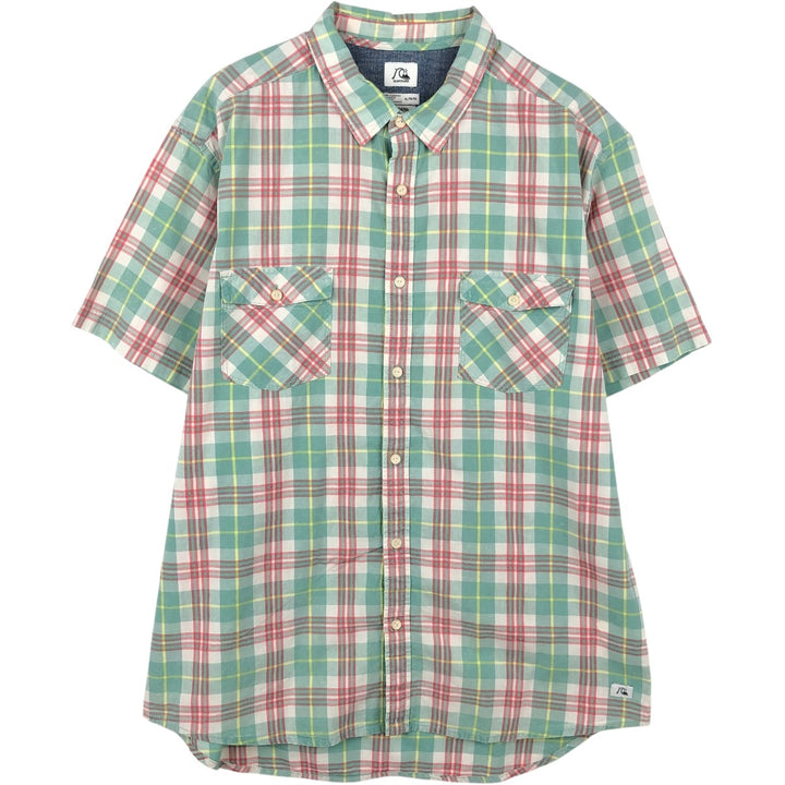 QUIKSILVER MODERN Short-Sleeve Cotton Check Shirt, Men's Size XL (approx.) cotton green type Vintage Second Hand