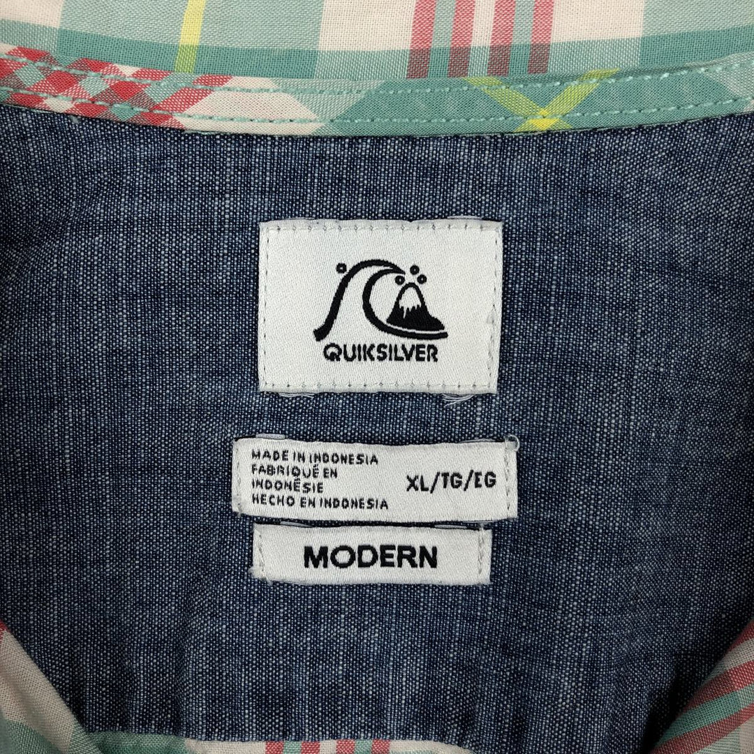 QUIKSILVER MODERN Short-Sleeve Cotton Check Shirt, Men's Size XL (approx.) cotton green type Vintage Second Hand