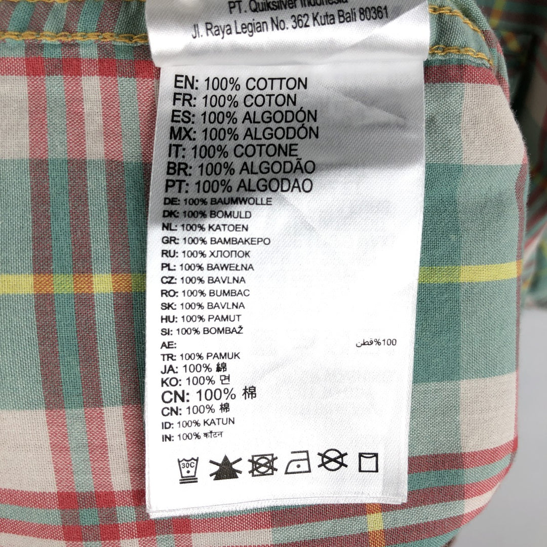 QUIKSILVER MODERN Short-Sleeve Cotton Check Shirt, Men's Size XL (approx.) cotton green type Vintage Second Hand