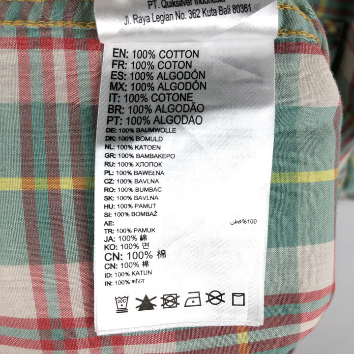 QUIKSILVER MODERN Short-Sleeve Cotton Check Shirt, Men's Size XL (approx.) cotton green type Vintage Second Hand