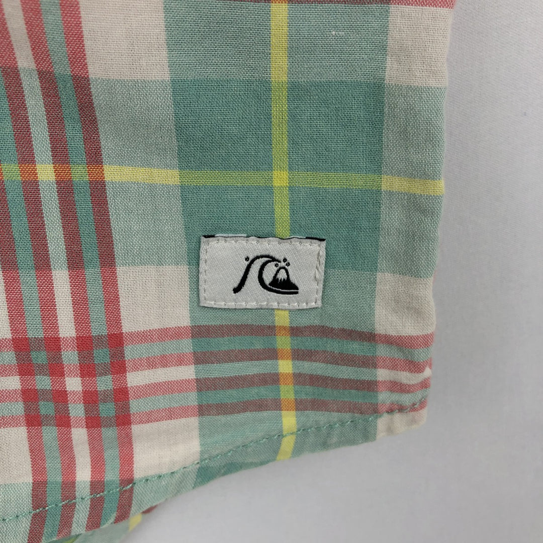 QUIKSILVER MODERN Short-Sleeve Cotton Check Shirt, Men's Size XL (approx.) cotton green type Vintage Second Hand