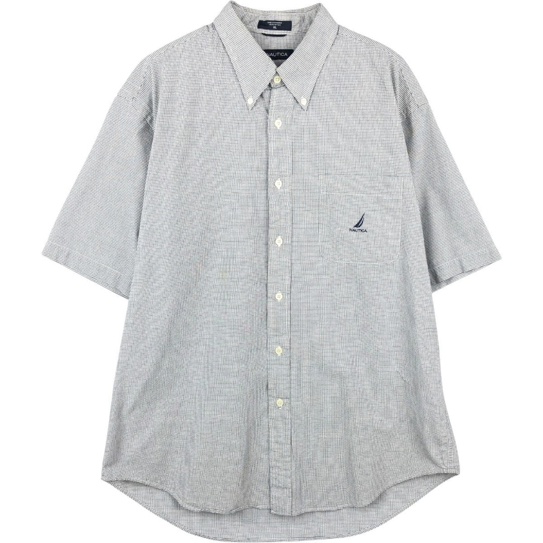 2000'S Nautica short-sleeved button-down check shirt, men's size XL (approx.) cotton white type Vintage Second Hand