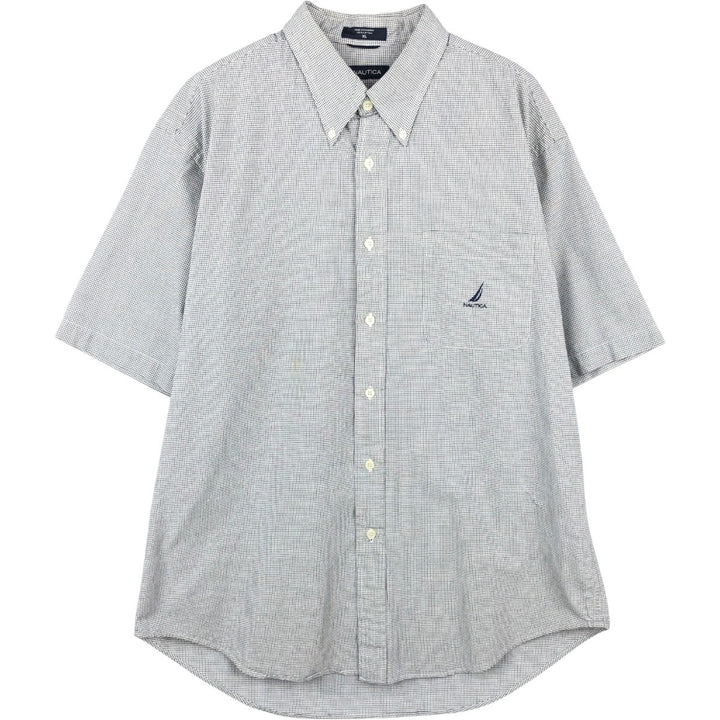 2000'S Nautica short-sleeved button-down check shirt, men's size XL (approx.) cotton white type Vintage Second Hand