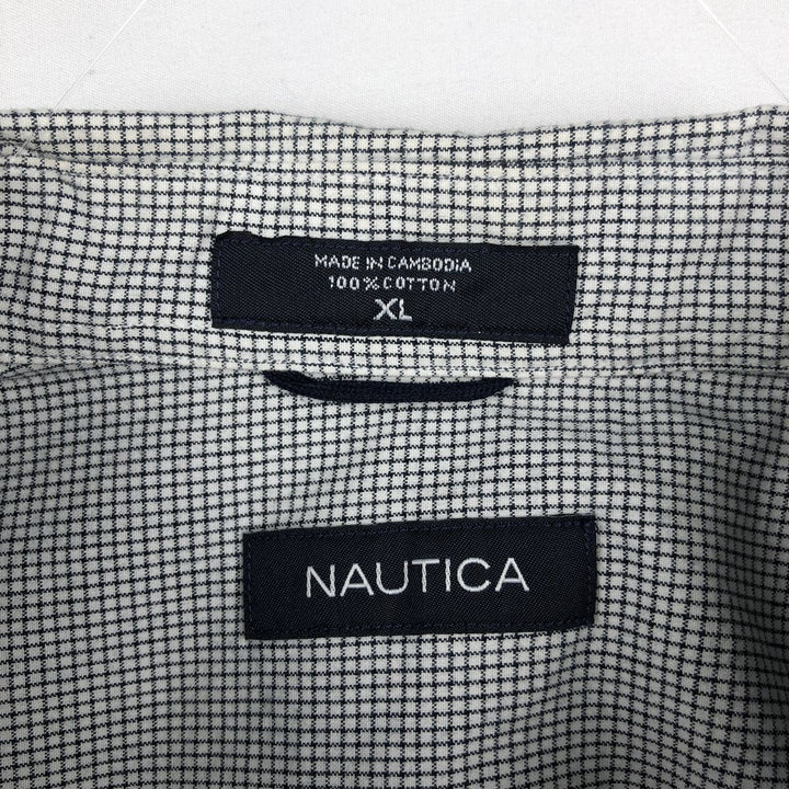 2000'S Nautica short-sleeved button-down check shirt, men's size XL (approx.) cotton white type Vintage Second Hand