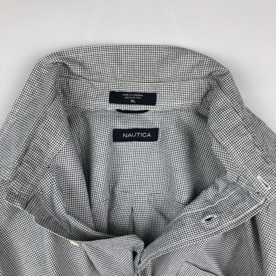 2000'S Nautica short-sleeved button-down check shirt, men's size XL (approx.) cotton white type Vintage Second Hand