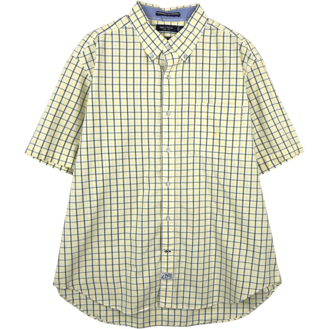 Nautica Classic Fit 30th Anniversary Short-Sleeve Button-Down Check Shirt (Men's Size XL) - 2000'S Edition cotton yellow type Vintage Second Hand