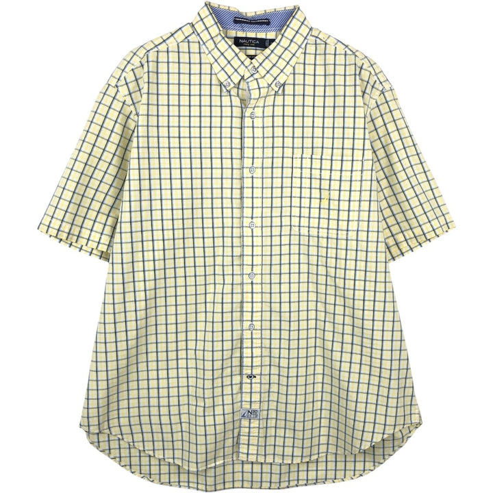 Nautica Classic Fit 30th Anniversary Short-Sleeve Button-Down Check Shirt (Men's Size XL) - 2000'S Edition cotton yellow type Vintage Second Hand