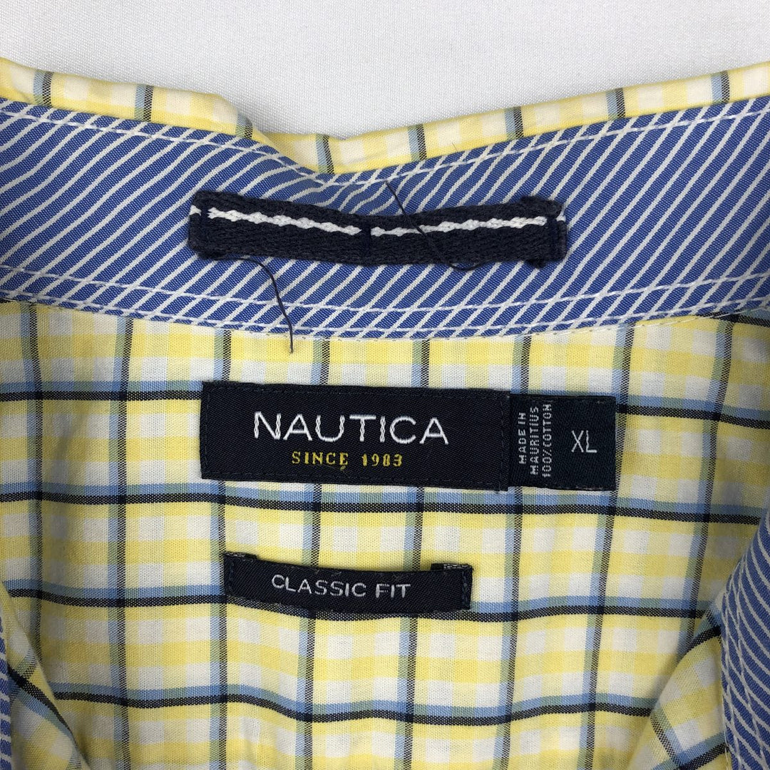 Nautica Classic Fit 30th Anniversary Short-Sleeve Button-Down Check Shirt (Men's Size XL) - 2000'S Edition cotton yellow type Vintage Second Hand