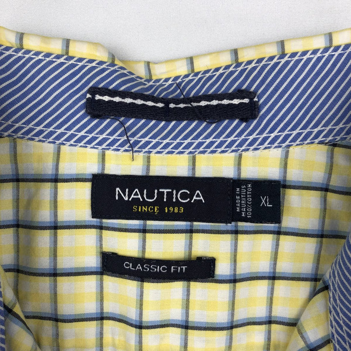 Nautica Classic Fit 30th Anniversary Short-Sleeve Button-Down Check Shirt (Men's Size XL) - 2000'S Edition cotton yellow type Vintage Second Hand