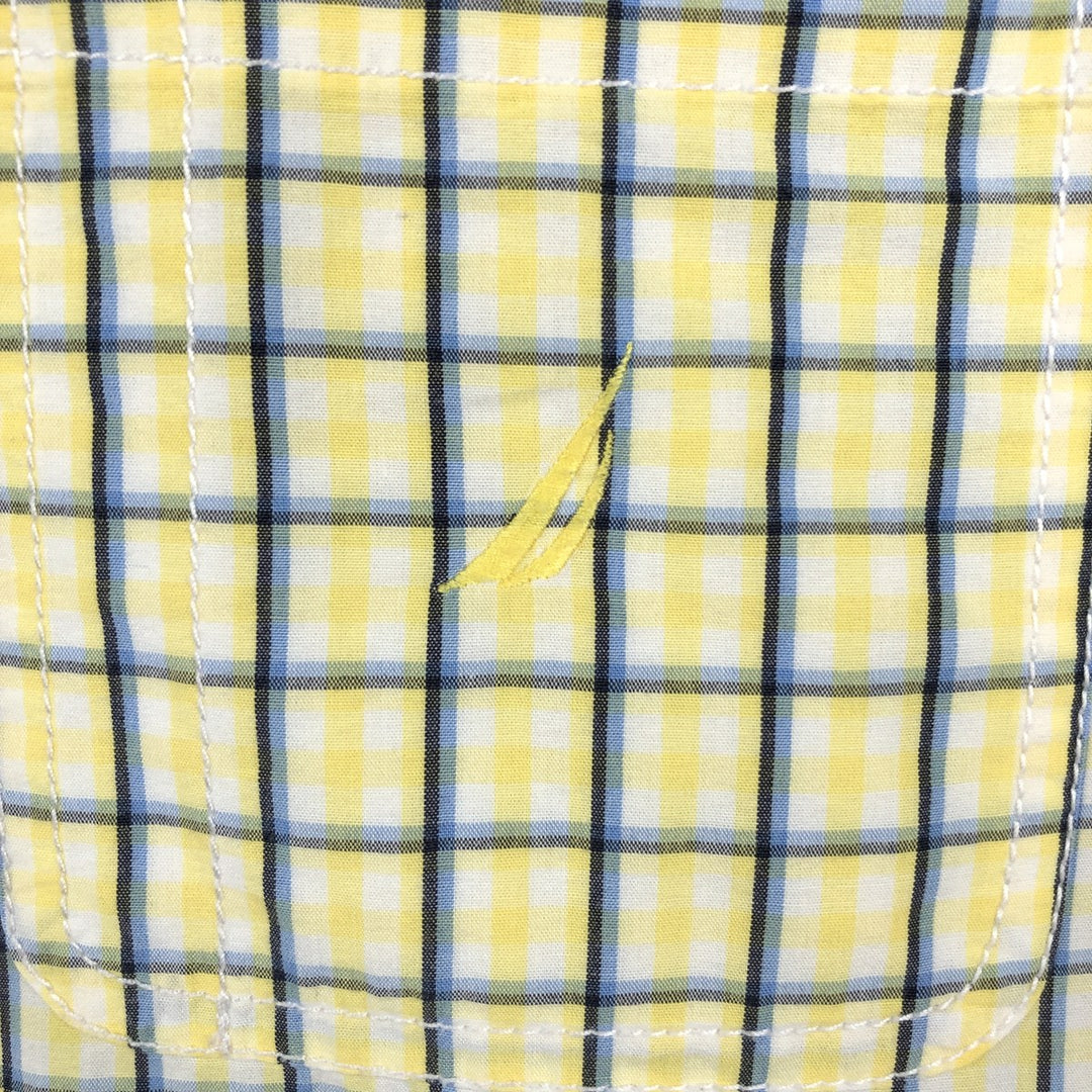 Nautica Classic Fit 30th Anniversary Short-Sleeve Button-Down Check Shirt (Men's Size XL) - 2000'S Edition cotton yellow type Vintage Second Hand
