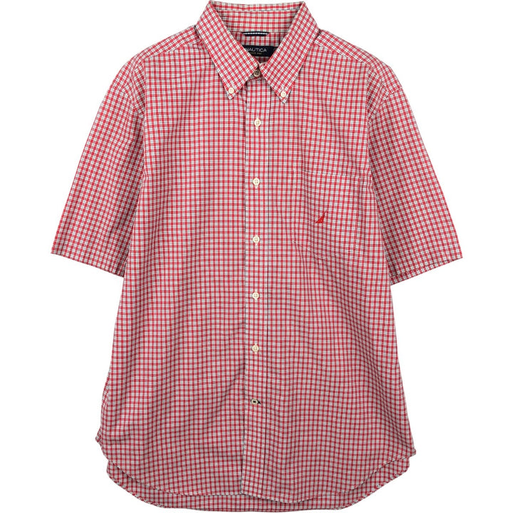 Nautica Classic Fit Short-Sleeve Button-Down Check Shirt (Men's Size L, equivalent to 2000s) cotton red type Vintage Second Hand