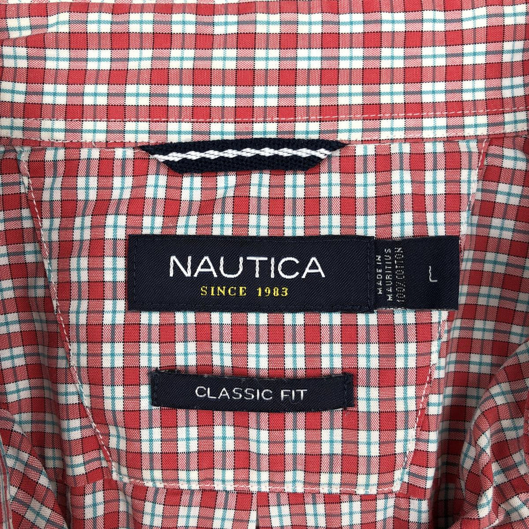 Nautica Classic Fit Short-Sleeve Button-Down Check Shirt (Men's Size L, equivalent to 2000s) cotton red type Vintage Second Hand