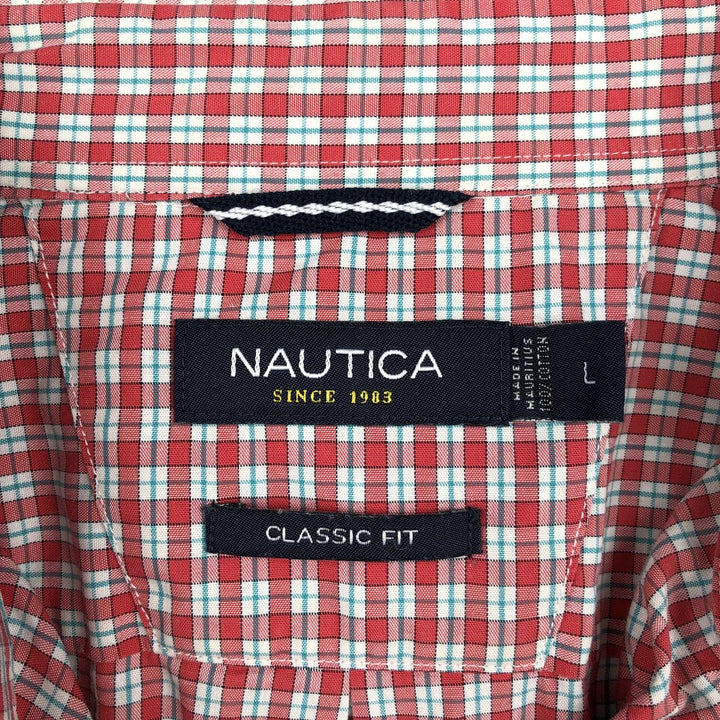 Nautica Classic Fit Short-Sleeve Button-Down Check Shirt (Men's Size L, equivalent to 2000s) cotton red type Vintage Second Hand