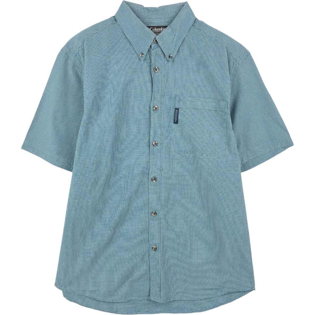 Columbia XCO Short-Sleeve Button-Down Check Shirt, Men's Size S (approx.) cotton blue type Vintage Second Hand