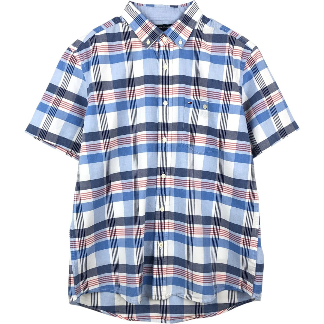 Tommy Hilfiger Classic Fit Short-Sleeve Button-Down Check Shirt, Men's Size L (approx.) cotton blue type Vintage Second Hand