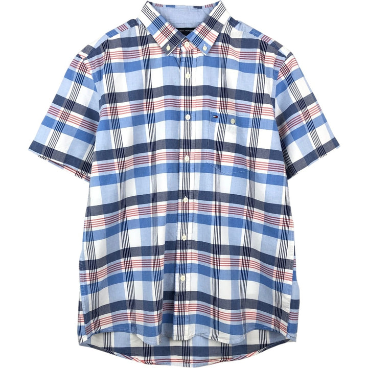 Tommy Hilfiger Classic Fit Short-Sleeve Button-Down Check Shirt, Men's Size L (approx.) cotton blue type Vintage Second Hand